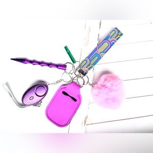 Kids Pink Keychain Accessory Set with Faux Fur Pom Pom